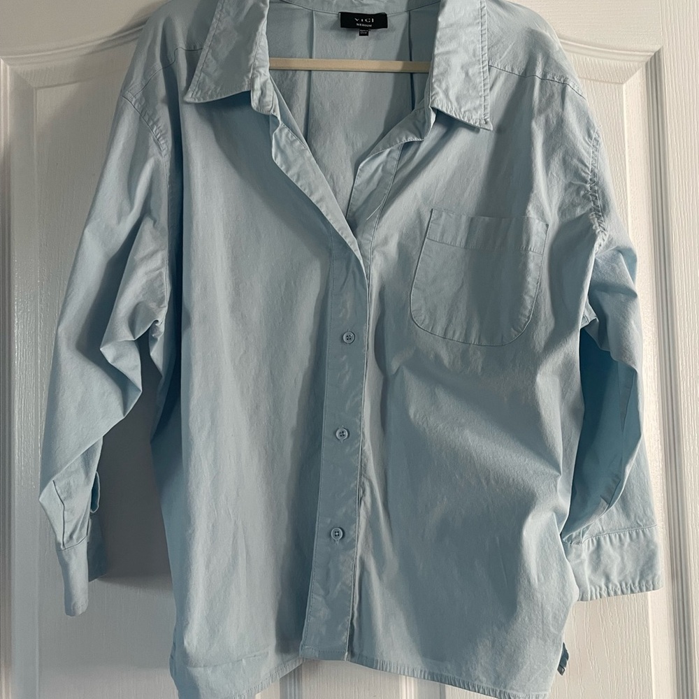 Oversized Light Blue Cotton Button-Up Shirt